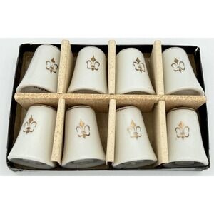 8 Single Salt & Pepper Shakers Set Japan Fleur-de-lis Gold Trim New Vintage NOS